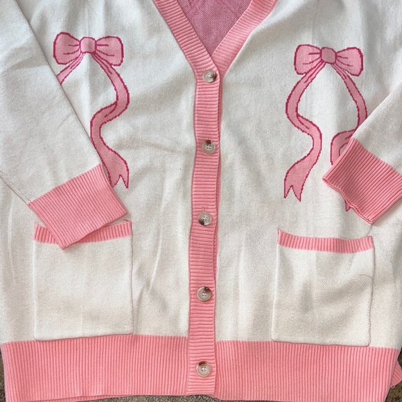 MISS sparkling - PINK BOWS CARDIGAN Medium NWOT - Picture 3 of 9